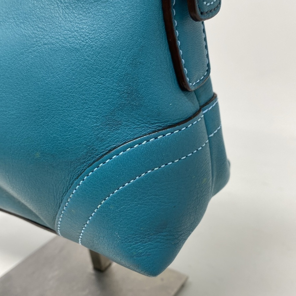 Vintage Y2K Coach Signature East West Demi Baguette Bag RARE Teal Blue color - Picture 6 of 16